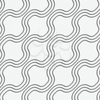 Perforated diagonal bulging waves.Seamless geometric background. Modern monochrome 3D texture. Pattern with realistic shadow and cut out of paper effect.