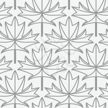 Perforated maple leaves with veins.Seamless geometric background. Modern monochrome 3D texture. Pattern with realistic shadow and cut out of paper effect.