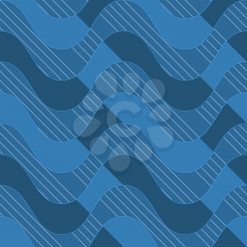 Retro 3D blue waves with dark blue parts.Abstract layered pattern. Bright colored background with realistic shadow and thee dimentional effect.