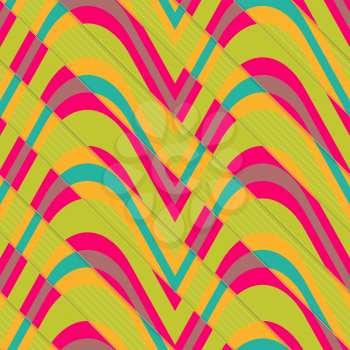 Retro 3D bulging waves diagonally cut.Abstract layered pattern. Bright colored background with realistic shadow and thee dimentional effect.