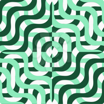 Retro 3D green wavy squares.Abstract layered pattern. Bright colored background with realistic shadow and thee dimentional effect.