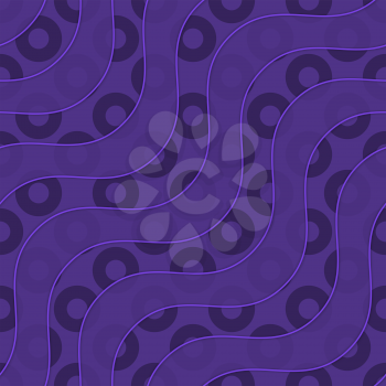 Retro 3D purple waves and donates.Abstract layered pattern. Bright colored background with realistic shadow and thee dimentional effect.