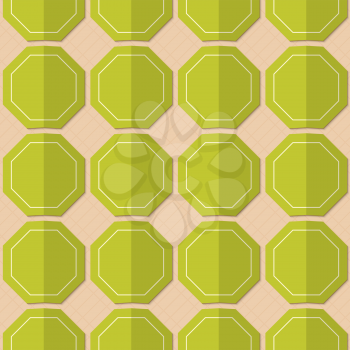 Retro fold green octagons.Abstract geometrical ornament. Pattern with effect of folded paper with realistic shadow. Vintage colored simple shapes on textured background.