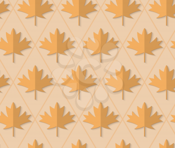 Retro fold light brown maple leaves.Abstract geometrical ornament. Pattern with effect of folded paper with realistic shadow. Vintage colored simple shapes on textured background.