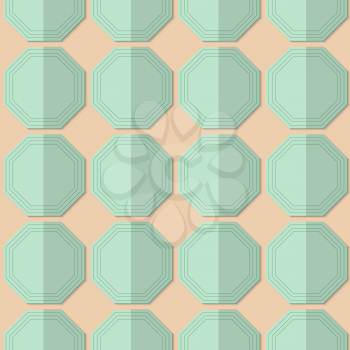 Retro fold light green octagons.Abstract geometrical ornament. Pattern with effect of folded paper with realistic shadow. Vintage colored simple shapes on textured background.
