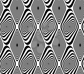 Black and white rounded diamond and twisted .Seamless stylish geometric background. Modern abstract pattern. Flat monochrome design.