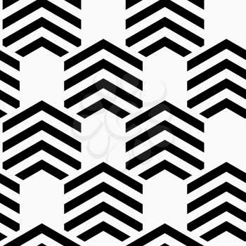 Black and white striped hexagons.Seamless stylish geometric background. Modern abstract pattern. Flat monochrome design.
