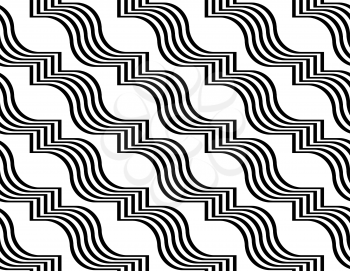 Black and white striped ribbons diagonal.Seamless stylish geometric background. Modern abstract pattern. Flat monochrome design.