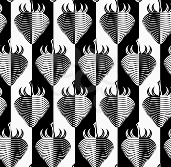 Black and white striped strawberry.Seamless stylish geometric background. Modern abstract pattern. Flat monochrome design.