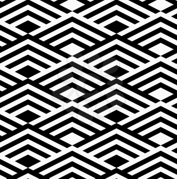 Black and white striped thick diamonds.Seamless stylish geometric background. Modern abstract pattern. Flat monochrome design.