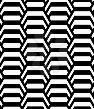 Black and white striped vertical hexagons.Seamless stylish geometric background. Modern abstract pattern. Flat monochrome design.