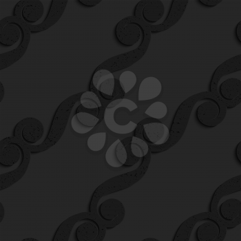 Black textured plastic diagonal with spiral swirls.Seamless abstract geometrical pattern with 3d effect. Background with realistic shadows and layering.