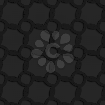 Black textured plastic ovals forming irregular grid.Seamless abstract geometrical pattern with 3d effect. Background with realistic shadows and layering.