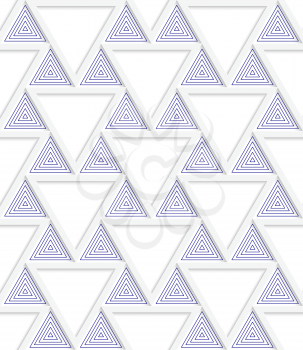 Colored 3D blue triangles with grid.Seamless geometric background. Modern 3D texture. Pattern with realistic shadow and cut out of paper effect.