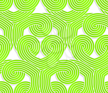Colored 3D green striped swirls.Seamless geometric background. Modern 3D texture. Pattern with realistic shadow and cut out of paper effect.