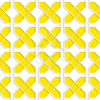Colored 3D yellow crosses.Seamless geometric background. Modern 3D texture. Pattern with realistic shadow and cut out of paper effect.