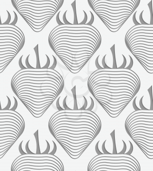 Perforated striped strawberry.Seamless geometric background. Modern monochrome 3D texture. Pattern with realistic shadow and cut out of paper effect.