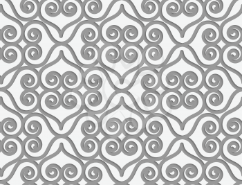 Perforated swirly grid with hearts.Seamless geometric background. Modern monochrome 3D texture. Pattern with realistic shadow and cut out of paper effect.