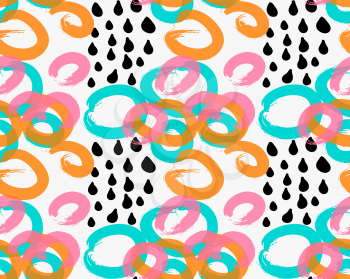 Abstract green orange and pink marker circles.Hand drawn with paint brush seamless background.Modern hipster style design.