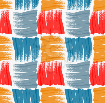 Abstract grunge red blue squares.Hand drawn with paint brush seamless background.Modern hipster style design.