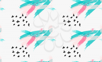 Abstract light brush strokes and black crosses.Hand drawn with paint brush seamless background.Modern hipster style design.