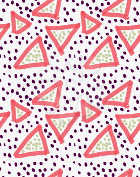 Abstract red triangle with dots.Hand drawn with paint brush seamless background.Modern hipster style design.