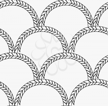 Black marker braids in arcs.Free hand drawn with ink brush seamless background. Abstract texture. Modern irregular tilable design.