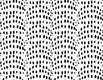 Black marker dotted bulging waves.Free hand drawn with ink brush seamless background. Abstract texture. Modern irregular tilable design.