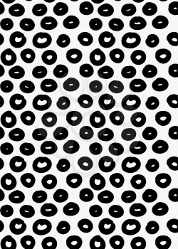 Black marker drawn simple donuts.Hand drawn with paint brush seamless background. Abstract texture. Modern irregular tilable design.