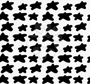 Black marker drawn simple stars.Hand drawn with paint brush seamless background. Abstract texture. Modern irregular tilable design.
