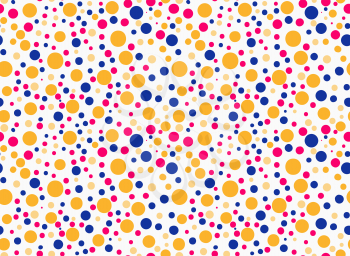 Painted blue orange red small and big dots.Hand drawn with paint brush seamless background. Abstract colorful texture. Modern irregular tillable design.