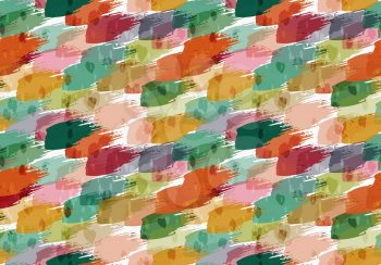 Rough brush orange and green splashes.Abstract colorful seamless background. Stained and grunted texture over hand drawn paint brush ornament.