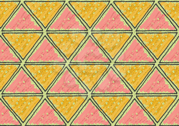 Inked triangles dotted pink and orange.Hand drawn with ink and marker brush seamless background.Six color pallet collection.