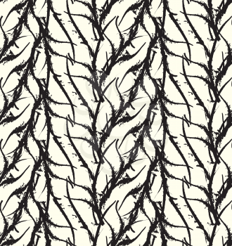 Kelp seaweed black abstract rough white.Hand drawn with ink seamless background.Modern hipster style design.