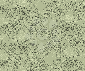 Kelp seaweed green with overlay.Hand drawn with ink seamless background.Modern hipster style design.