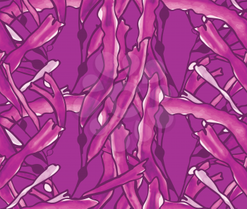 Kelp seaweed purple watercolor.Hand drawn with ink and colored with marker brush seamless background.Creative hand made brushed design.