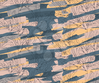 Kelp seaweed yellow on marker brushed.Hand drawn with ink seamless background.Modern hipster style design.