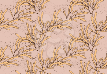 Kelp seaweed yellow on texture.Hand drawn with ink seamless background.Modern hipster style design.