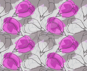 Light purple flower butts.Hand drawn with ink and colored with marker brush seamless background.Creative hand made brushed design.