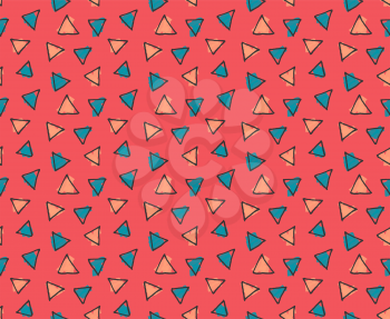 Rough triangles colored with blue and yellow marker .Hand drawn with ink and colored with marker brush seamless background.Creative hand made brushed design.