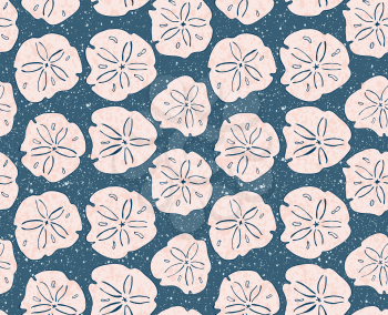 Sand dollar pink with texture.Hand drawn with ink seamless background.Modern hipster style design.