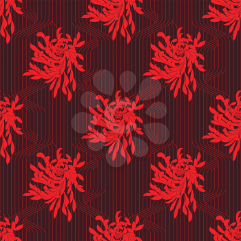 Aster flower on grid.Seamless pattern. Flower design. 
