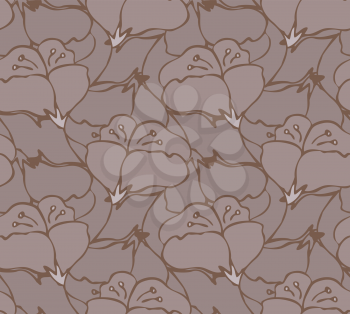 Fabric design flower brown.Hand drawn with ink seamless background.Floral textile pattern.