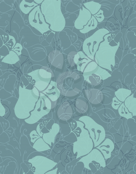 Fabric design flower green shades.Hand drawn with ink seamless background.Floral textile pattern.