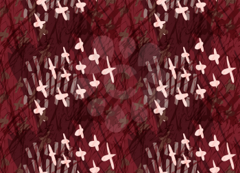 Marker hatched deep red with crosses.Abstract hand drawn with ink and marker brush seamless background.Textured pattern. 