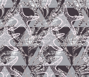 Sea star brown on triangles.Hand drawn seamless pattern. Nature textile design. Ocean fabric collection.