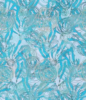 Sea star with bubbles with kelp.Hand drawn seamless pattern. Nature textile design. Ocean fabric collection.