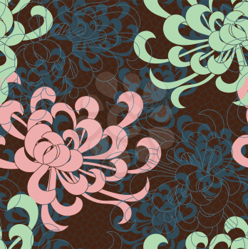 Aster flower overlapping on brown.Seamless pattern. Floral fabric collection.