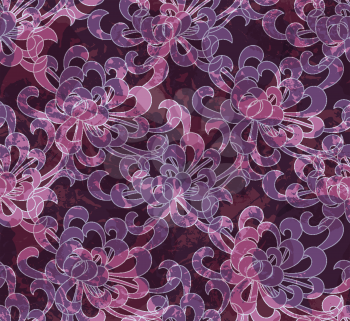 Aster flower with grunge texture.Seamless pattern. Floral fabric collection.