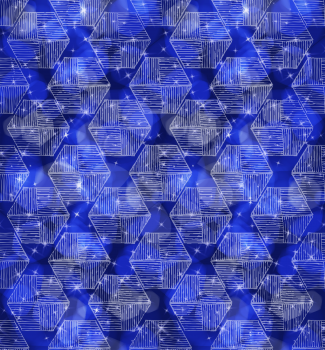 Bokeh blue stars and hexagons.Seamless pattern.Pattern with bokeh light effect.Colorful background.  
